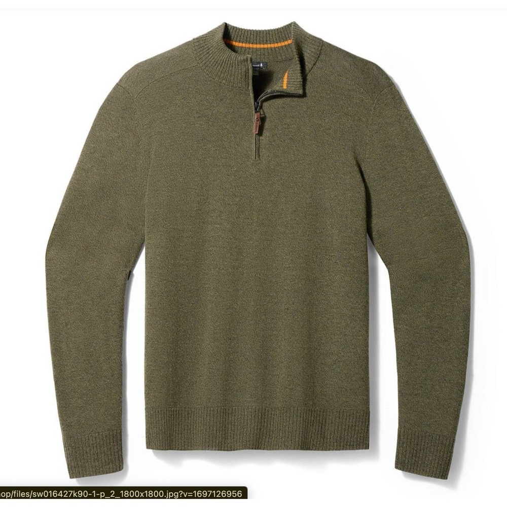 SMARTWOOL Sparwood Half‎ Zip Merino Wool Blend Mens Green Sweater Size L